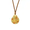 Collar de Estilo Étnico Vintage Gota de Aceite Amarillo Dios de la Riqueza Colgante de Brújula de los Ocho Tesoros Antiguos Oro de Arena Vietnamita Joyería Duradera