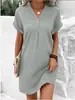 Roupas Europeias e Americanas Femininas Transfronteiriças 2025 Novo Amazon Decote V Cor Sólida Suéter Confortável Casual Vestido de Botão para Mulheres