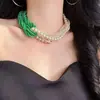 Collar de Alta Gama, Alta Calidad, Lujoso, Multicapa con Diseño Perezoso, con Perlas de Cristal Artificiales, Adecuado para Ropa de Noche