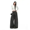 Pantalones de traje casual de pierna ancha en color Naranja Juvenil # Gris para mujer, corte holgado, adelgazantes, favorecedores, con caída, versátiles, pantalones de largo hasta el suelo