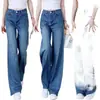 Jeans azules retro de cintura alta y pierna ancha para mujer, nuevo estilo otoño 2026, adecuados para cuerpo tipo pera, pantalones acampanados no ajustados