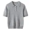 Seda de Morera Cachemira Otoño Invierno Cuello Polo Tejido de Punto Mujer Manga Corta Holgado Estilo Perezoso Versátil Suéter Top