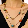 Colar Colorido de Cerâmica com Contas Estilo Boêmio, Corrente Longa para Clavícula Estilo Étnico Vintage Joia Artesanal Atacado