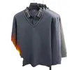 Camisa Polo Casual Falsa de Dos Piezas con Cuello para Papás de Mediana Edad y Mayores, Capa Base Gruesa de Terciopelo Cálido de Invierno