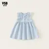 Ropa para niños Yingsibao, vestido azul fino de verano, vestido de línea A para niñas de nuevo estilo, vestido de algodón para niñas