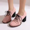 Modelo de Comercio Exterior de Aliexpress 2026 Zapatos de Tacón Alto de Moda para Primavera y Otoño Talla 33-48 con Cordones Delanteros y Punta Cuadrada Zapatos para Mujer