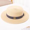 Estilo Nuevo Primavera y Verano Casual Vacaciones Viaje Tejido Versátil para Mujer Sombrilla y Protección Solar Exterior Sombrero de Paja de Copa Plana con Estampado de Letras