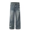 G6626 Jeans Masculino Solto Tendência High Street Retro Americano Unissex Azul Lavado Estampa de Design de Alto Padrão