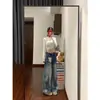 Jeans acampanados de color azul claro no ajustados para mujer, nuevos de verano 2026, pantalones rectos holgados finos de cintura alta para mujeres petite