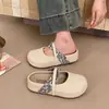 Sandálias slip-on femininas Mary Jane simples com solas grossas, bico fechado, trama em rede, novo modelo de verão 2026