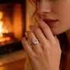 Anillo de Zirconia con Diseño Geométrico de Lujo Ligero y de Nicho, Incrustado con Forma de Huevo para Mujer, Estilo Ins Personalidad Clásico Anillo para el Trabajo al por Mayor