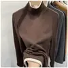 Camiseta base de terciopelo alemán suave y pegajosa de cuello alto para mujer, nueva otoño/invierno, efecto de dos piezas, camiseta interior de color liso, tacto de alta gama, top con bloques de color