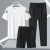 Traje Deportivo Casual de Tres Piezas para Hombre de Seda de Hielo Transpirable para Verano Conjunto de Moda de Alta Calidad de Secado Rápido Casual de Seda de Hielo de Manga Corta