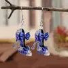 Venta Caliente Transfronteriza Zapatos de Tacón Alto Azules y Blancos de Porcelana con Lazo Pendientes de Acrílico Estilo Chino Creativo Retro Versátiles