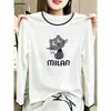 Camiseta longa de manga comprida falsa duas peças para mulheres, moderna e versátil, base de algodão puro, top branco, novo look de outono 2026