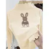 Camiseta Térmica Base Branca com Gola Meia-Alta Franzida para Meninas, com Estilosa Camiseta de Manga Longa Outono/Inverno para Primavera e Outono