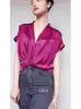 Camisa de acetato plisada con diseño cruzado de cuello en V francés, nueva de verano, temperamento socialité, kink, manga de vuelo, top corto