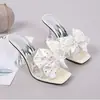 Sandalias de Verano para Mujer, Nuevo Estilo Coreano, Estilo Hada, Lazo, Medio Abiertas, Tacón Alto, Tacón Fino, de Una Tira 2025