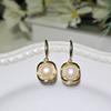 Pendientes de perla de agua dulce natural de 8-9 mm con forma ovalada de arroz, pequeños y ligeros, para mujer.