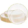 Platos de Plástico Dorado Transparentes - Platos Transparentes con Borde de Encaje Elegante con Ribete Dorado Martillado Platos Desechables para Cena