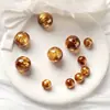 Cuentas Sueltas de Coral Marino con Hilo Dorado Imitación, Accesorios para Joyería de Ojo de Gato y Ojo de Tigre Imitación Chapados en Oro, Cuentas Redondas de Coral Marino para Manualidades, Accesorios para Manualidades de Cuentas