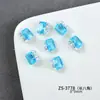 Uñas Artísticas de Zirconia Transparente Azul Cielo de Alta Calidad con Diamantes, Uñas Cuadradas de Corazón Melocotón de Lujo Portátiles, Uñas Artísticas Hechas a Mano con Diamantes