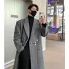 Casaco Masculino Yuppie Britânico Gola Lapela Lã Outono Novo High-End Comprimento Médio Acima do Joelho Jaqueta Corta-Vento