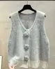 Cardigan Tricot Floral Doce Colete Feminino, Novo Estilo Primavera/Outono, Suéter em Camadas com Patchwork de Renda, Lã de Alpaca Feminina