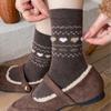 Calcetines de Lana para Mujer, Primavera y Otoño, Lazo Retro Lindo, Patrón Fair Isle de Cachorro, Calcetines Gruesos Cálidos de Media Pantorrilla, Calcetines Flojos