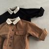 Estilo Coreano Ins Ropa para Niños Otoño e Invierno Nuevo Abrigo Moda Color-block Solapa Estilo Ropa de Trabajo Cárdigan Casual Chaqueta para Niños y Niñas