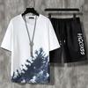 Traje deportivo para hombre, verano 2022, estilo chino, de dos piezas, informal, de manga corta y degradado con estampado de hojas de arce