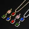 Pendente Quadrado Colorido com Pedra Gema Hip-Hop Europeu e Americano Marca da Moda Zircônia Personalizada Micro-pavimentada Colar com Pingente Masculino Atacado