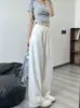 Pantalones Casuales Blancos de Lino Tencel para Mujer, Sensación de Segunda Piel, Cintura Elástica, Verano de Ramio, Blancos, Rectos, Pierna Ancha, Largo hasta el Suelo