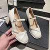 Sapatos de Salto Alto Mary Jane Estilo Retrô Francês para Mulheres 2025 Nova Coleção Primavera Tiras com Fivela de Uma Linha Sapatos Versáteis Elegantes de Salto Grosso