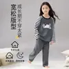Pijama para Niñas Primavera y Otoño Cuello Redondo Manga Larga Traje de Algodón Tallas Medianas y Grandes Niñas Princesa Ropa de Casa Traje