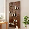 Estante de Pared de Tablero Perforado de Madera Maciza, Tablero para Colgar en la Puerta, Estante Decorativo de Almacenamiento, Estantería de Madera para Pared, Estante de Exhibición
