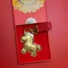 Chaveiro Dourado do Ano do Cavalo Mais Vendido, Ouro Puro 999, Corrente para Celular, Fio Vermelho, Pingente para Bolsa, Conjunto com Caixa de Presente