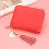 Porta-Cartões de Couro de Vaca de Primeira Camada Feminino Couro Genuíno Bonito Zíper com Franja Porta-Cartões Bancários Coreano Porta-Cartões de Grande Capacidade Multi-Cartões