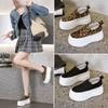 Sapatos femininos novos com sola grossa e estampa de leopardo, todos os tipos de sapatos para estudantes, com aumento de altura, camada única, calçados casuais femininos sem cadarço