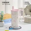 Caneca Térmica Cartoon de Menina Coreana de Aparência Elegante com Canudo de Aço Inoxidável 316 Caneca Portátil para Café ao Ar Livre