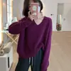 Estilo Coreano Otoño e Invierno Nuevo Cuello en V Tejido Perezoso para Mujer Suave y Ceroso Top de Punto Camisa para Capas Interiores