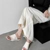 Promoção Principal 618~ Sandálias de Plataforma de Pele de Ovelha 2026 Verão Couro Completo Bico Quadrado Sandálias Slip-On que Aumentam a Altura Combinadas com uma Saia