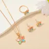 Nuevo Set de Joyería Infantil de Aleación con Goteo de Aceite Caricatura Mariposa Amor Collar Pendientes Anillo Set de Tres Piezas