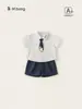 Ropa para Niños Bangxuan Nuevo Chaleco de Mezclilla Conjunto de Tres Piezas para Niños Camisa Pantalones Cortos para Niños Atuendo de Moda para Niños