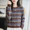 Nuevo Cardigan de Punto con Cuello Redondo y Manga Larga para Mujer, Bloque de Color, Holgado, Otoño/Invierno 2026, Hilo Bouclé de Terciopelo de Arroz Pegajoso