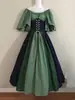 Vestido de Performance em Estilo Retrô Medieval Europeu e Americano com Cores Contrastantes, Saia Ampla Evasê, Design de Um Ombro, Design de Cintura Marcada com Patchwork e Decote Quadrado Estilo Corte