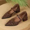 Zapatos Mary Jane Retro Estilo Francés Estampado de Leopardo Punta Fina para Mujer 2026 Otoño Tacón Grueso Correa Única Planos Bajos Versátiles Zapatos de Cuero