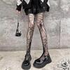 Meias arrastão pretas com caveiras europeias e americanas para mulheres Meia-calça europeia e americana Sexy Meias arrastão de Halloween Ins Tendência