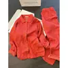 Pijama de Gaze de Algodão Xadrez Vermelho para Mulheres, Novo Estilo Primavera e Outono, com Gola Reversível, Mangas Longas e Calça Longa, Adequado para Usar em Casa e Pode Ser Usado Fora