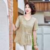 Ropa Nueva de Verano para Madres, Nuevo Conjunto de Blusa Jacquard con Bordados Estilo Chino, Ropa de Moda para Mujeres de Mediana Edad y Mayores, Tops de Estilo Nacional